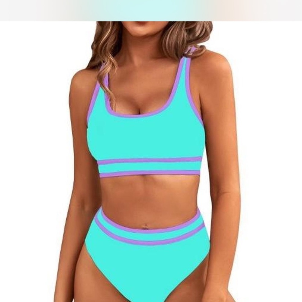 Aqua blue and Purple Women's Swim Set two piece bikini sexy cute sporty neon
